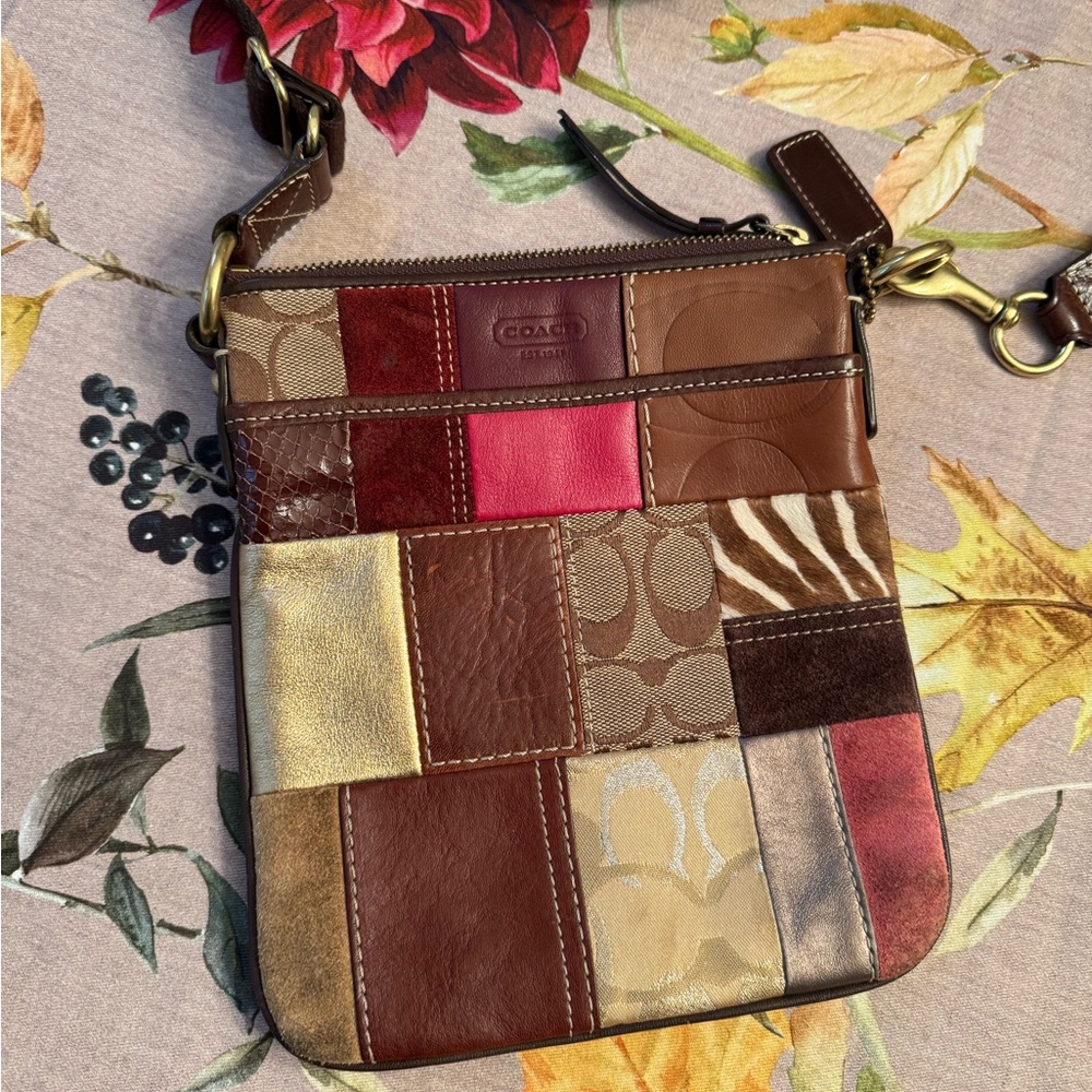 Coach Patchwork Crossbody Bag - Red, Brown, Gold